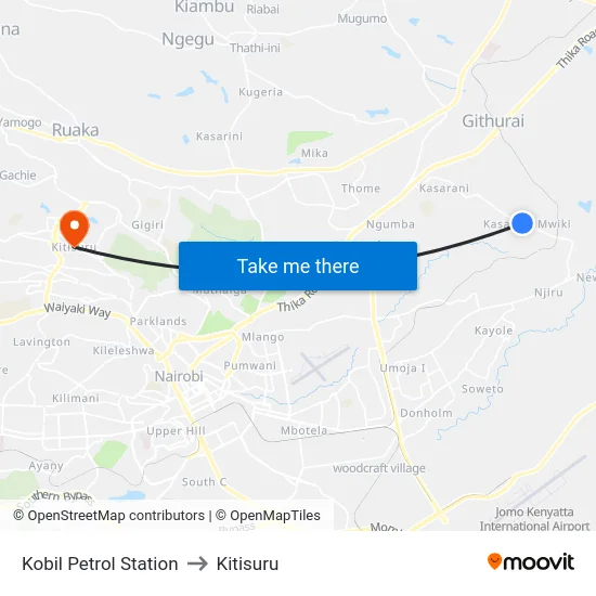 Kobil Petrol Station to Kitisuru map