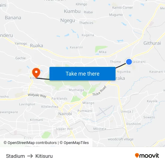Stadium to Kitisuru map