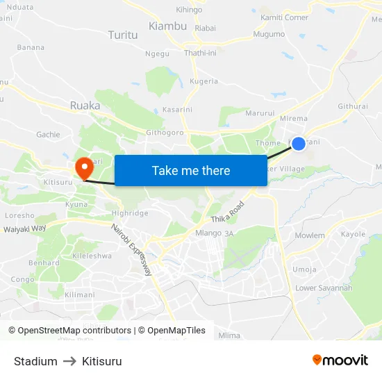 Stadium to Kitisuru map