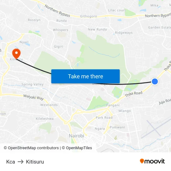 Kca to Kitisuru map
