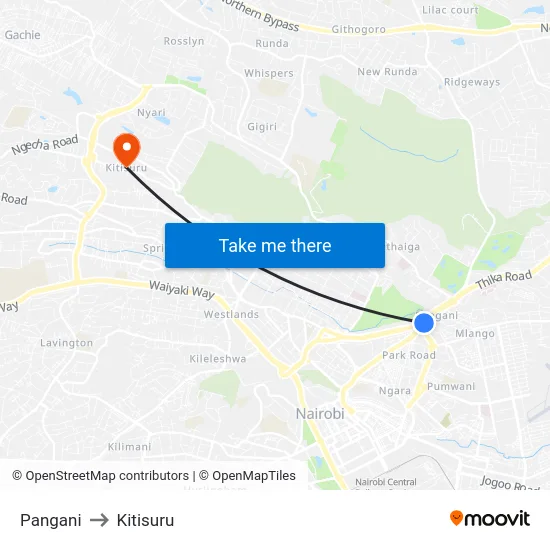 Pangani to Kitisuru map