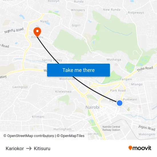 Kariokor to Kitisuru map