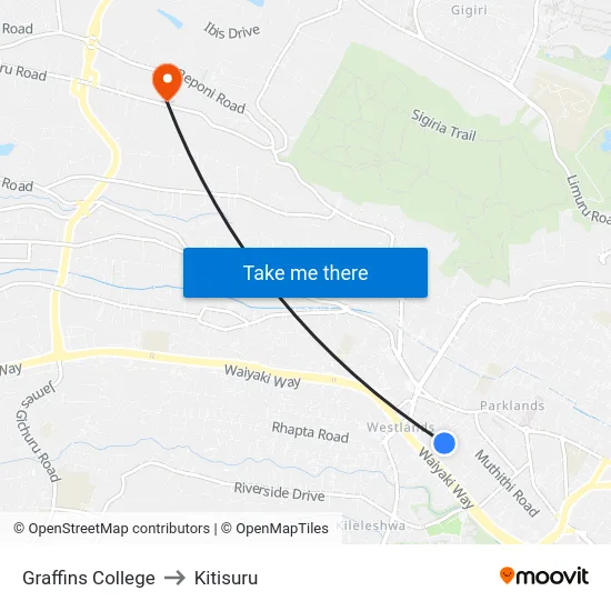 Graffins College to Kitisuru map