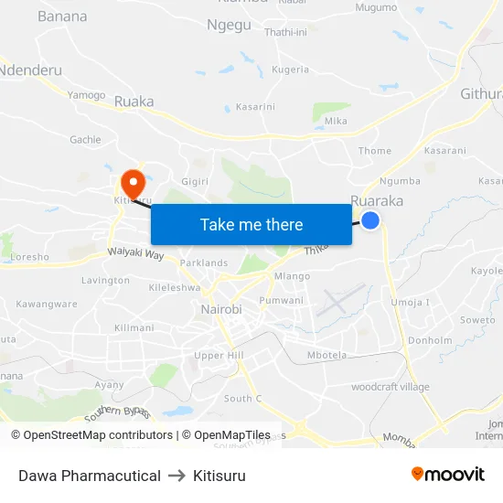 Dawa Pharmacutical to Kitisuru map
