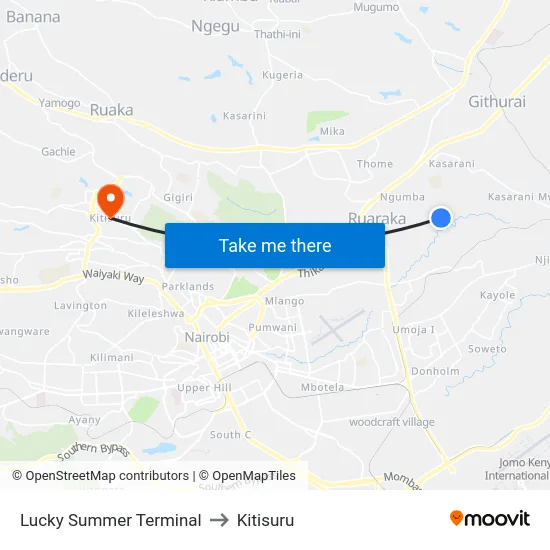 Lucky Summer Terminal to Kitisuru map