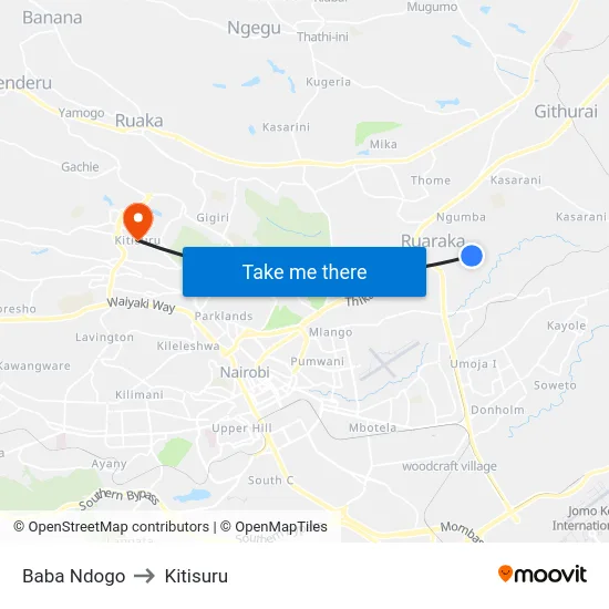 Baba Ndogo to Kitisuru map