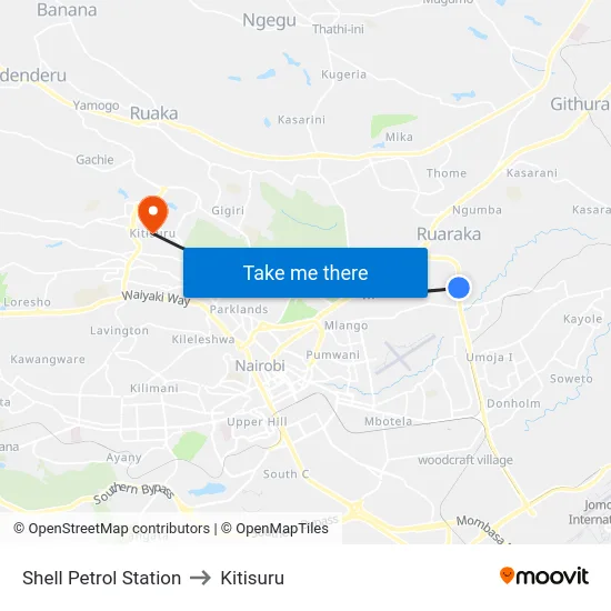 Shell Petrol Station to Kitisuru map