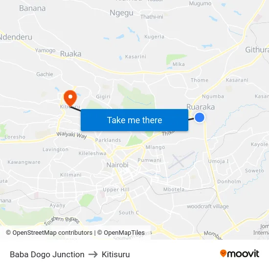 Baba Dogo Junction to Kitisuru map