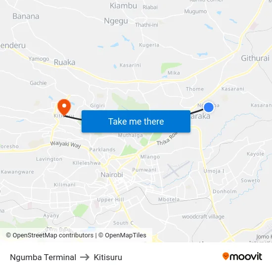 Ngumba Terminal to Kitisuru map