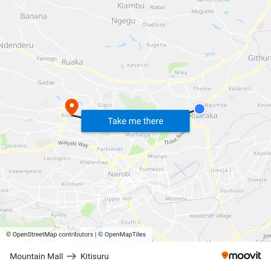 Mountain Mall to Kitisuru map