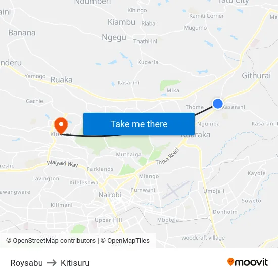 Roysabu to Kitisuru map