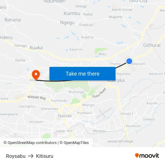 Roysabu to Kitisuru map