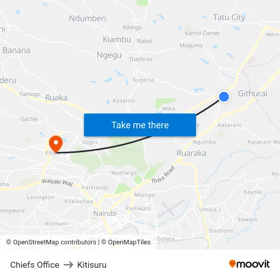 Chiefs Office to Kitisuru map