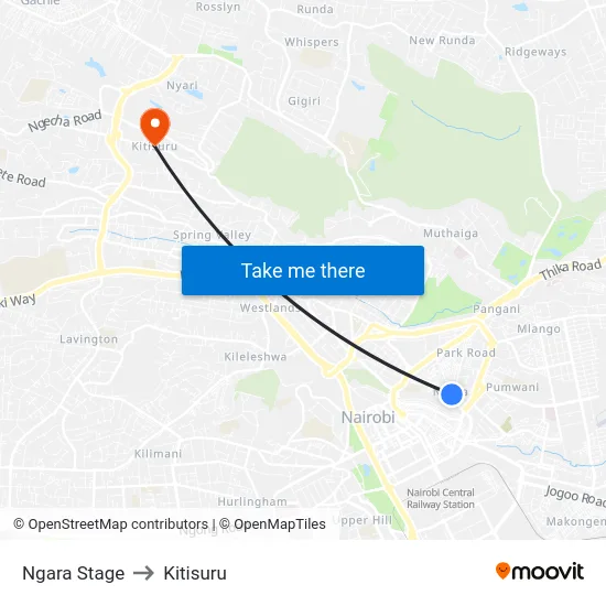 Ngara Stage to Kitisuru map