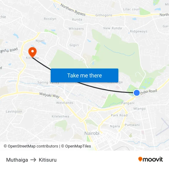 Muthaiga to Kitisuru map