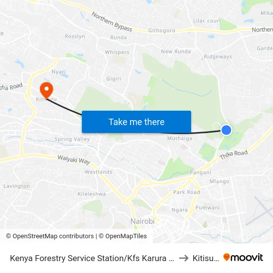 Kenya Forestry Service Station/Kfs Karura Gate to Kitisuru map