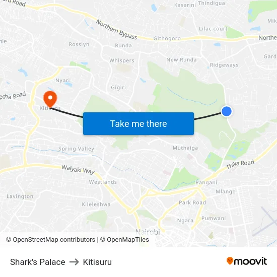 Shark's Palace to Kitisuru map