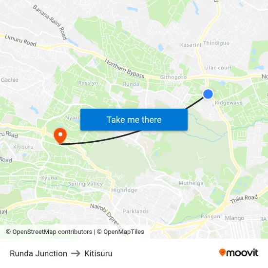 Runda Junction to Kitisuru map