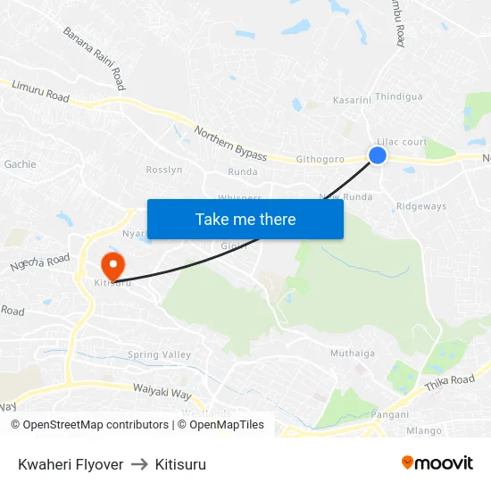 Kwaheri Flyover to Kitisuru map