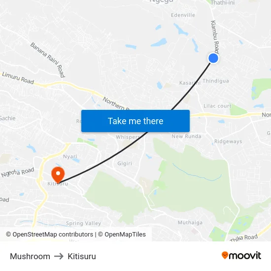 Mushroom to Kitisuru map