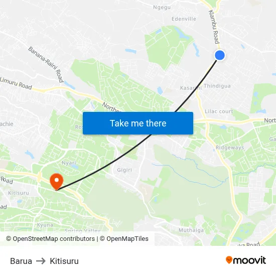 Barua to Kitisuru map