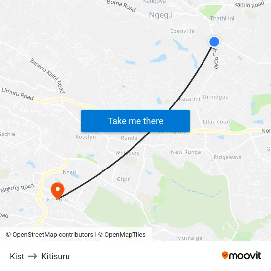 Kist to Kitisuru map