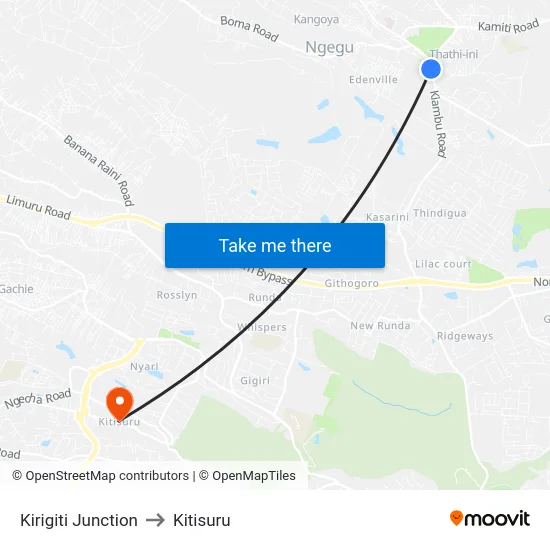 Kirigiti Junction to Kitisuru map