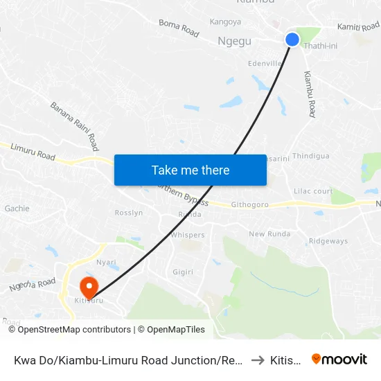 Kwa Do/Kiambu-Limuru Road Junction/Red Nova to Kitisuru map