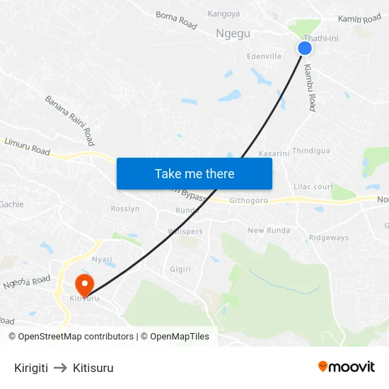 Kirigiti to Kitisuru map