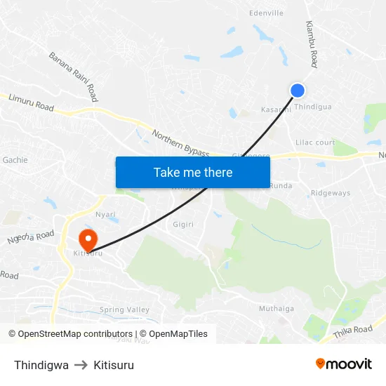 Thindigwa to Kitisuru map