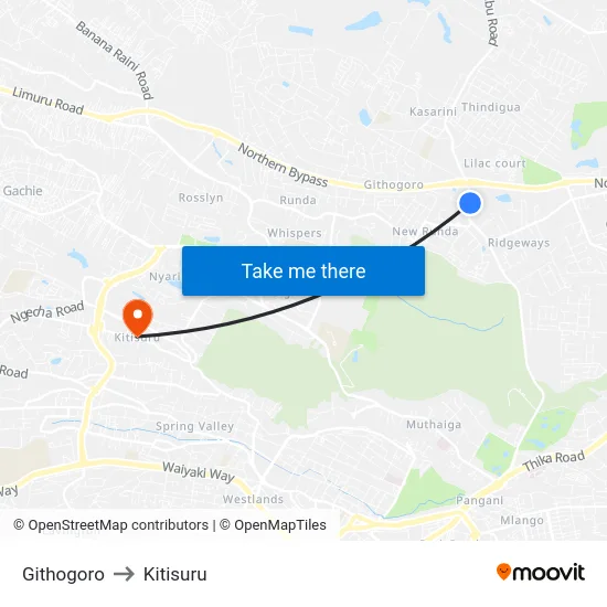 Githogoro to Kitisuru map