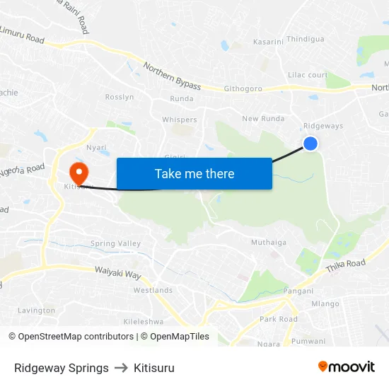 Ridgeway Springs to Kitisuru map