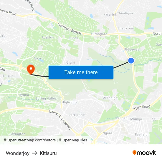 Wonderjoy to Kitisuru map