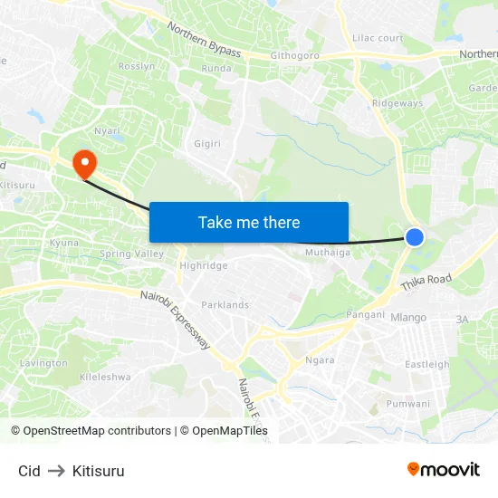 Cid to Kitisuru map