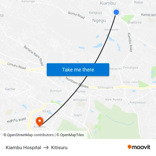 Kiambu Hospital to Kitisuru map