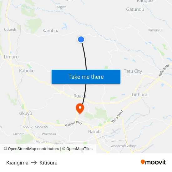 Kiangima to Kitisuru map