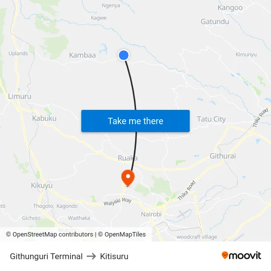 Githunguri Terminal to Kitisuru map