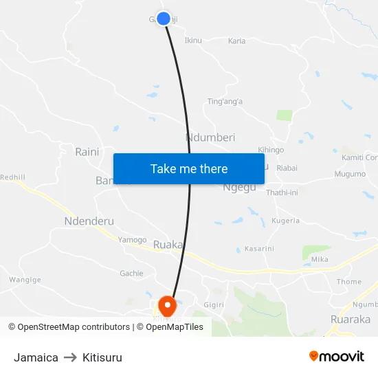 Jamaica to Kitisuru map