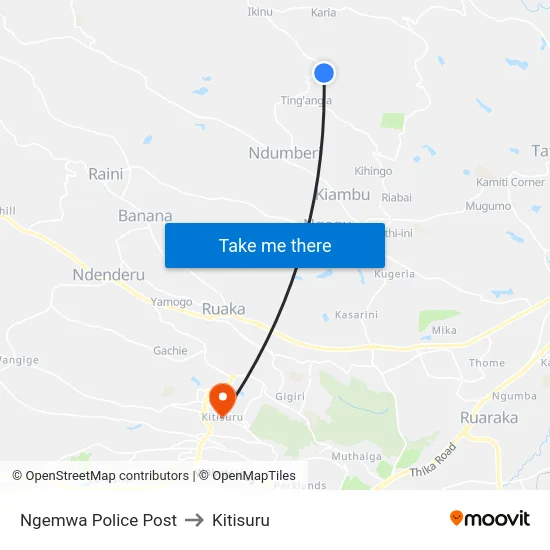 Ngemwa Police Post to Kitisuru map