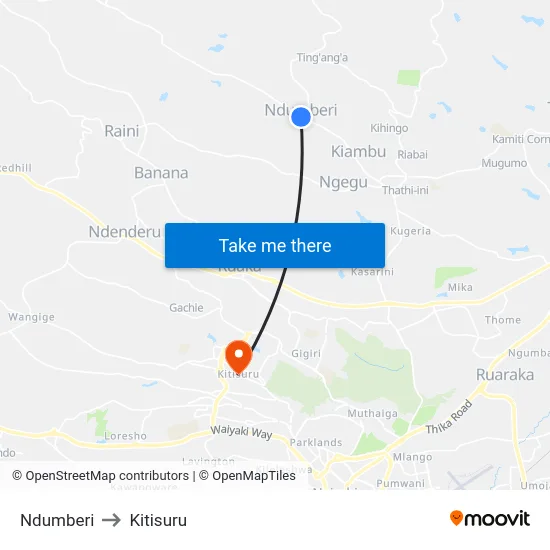 Ndumberi to Kitisuru map