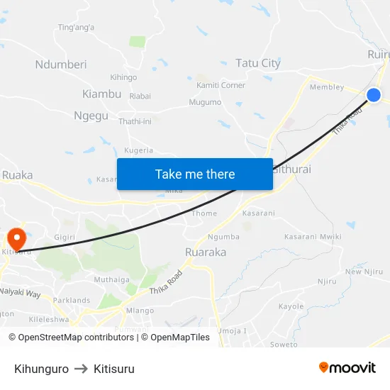 Kihunguro to Kitisuru map