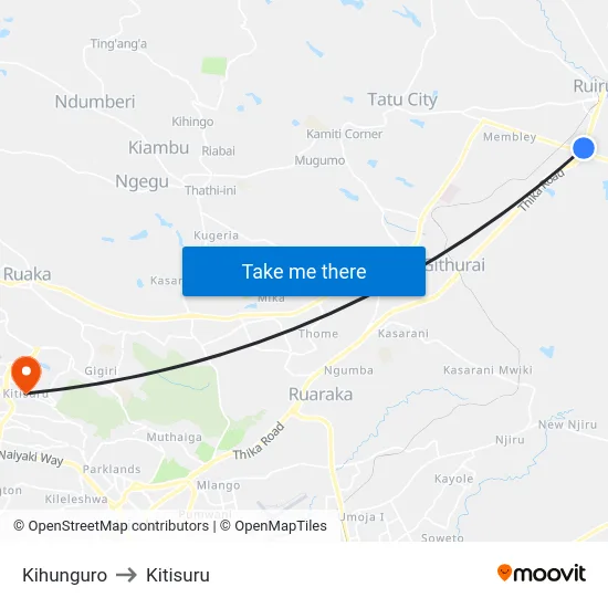Kihunguro to Kitisuru map