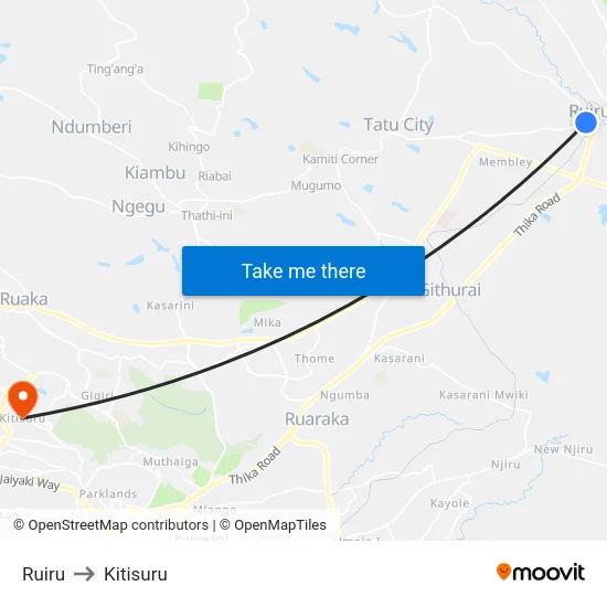 Ruiru to Kitisuru map
