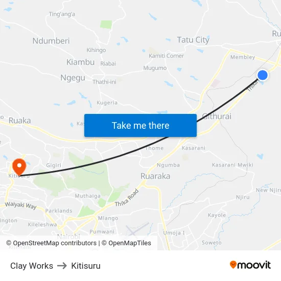 Clay Works to Kitisuru map