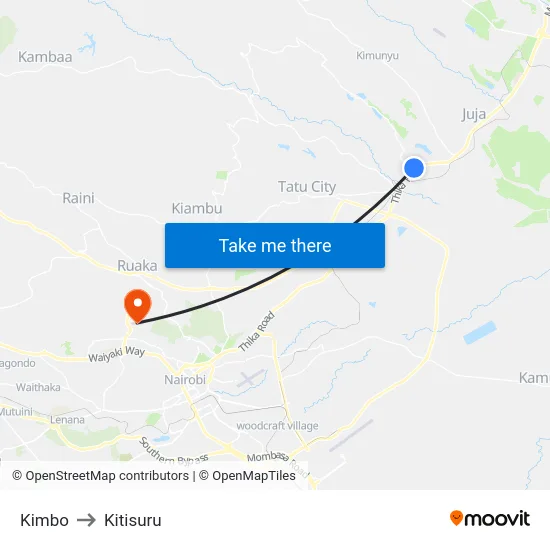 Kimbo to Kitisuru map