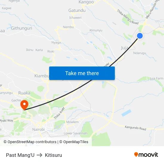 Past Mang'U to Kitisuru map