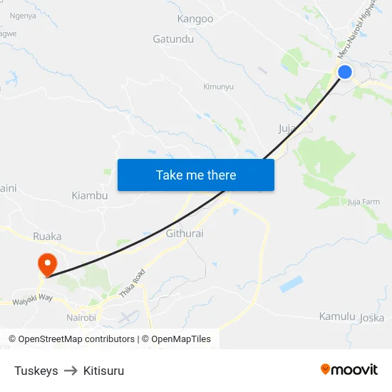 Tuskeys to Kitisuru map