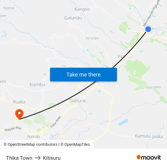 Thika Town to Kitisuru map