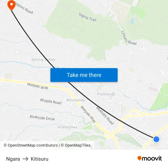 Ngara to Kitisuru map