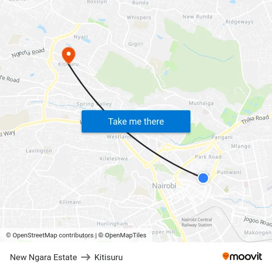 New Ngara Estate to Kitisuru map